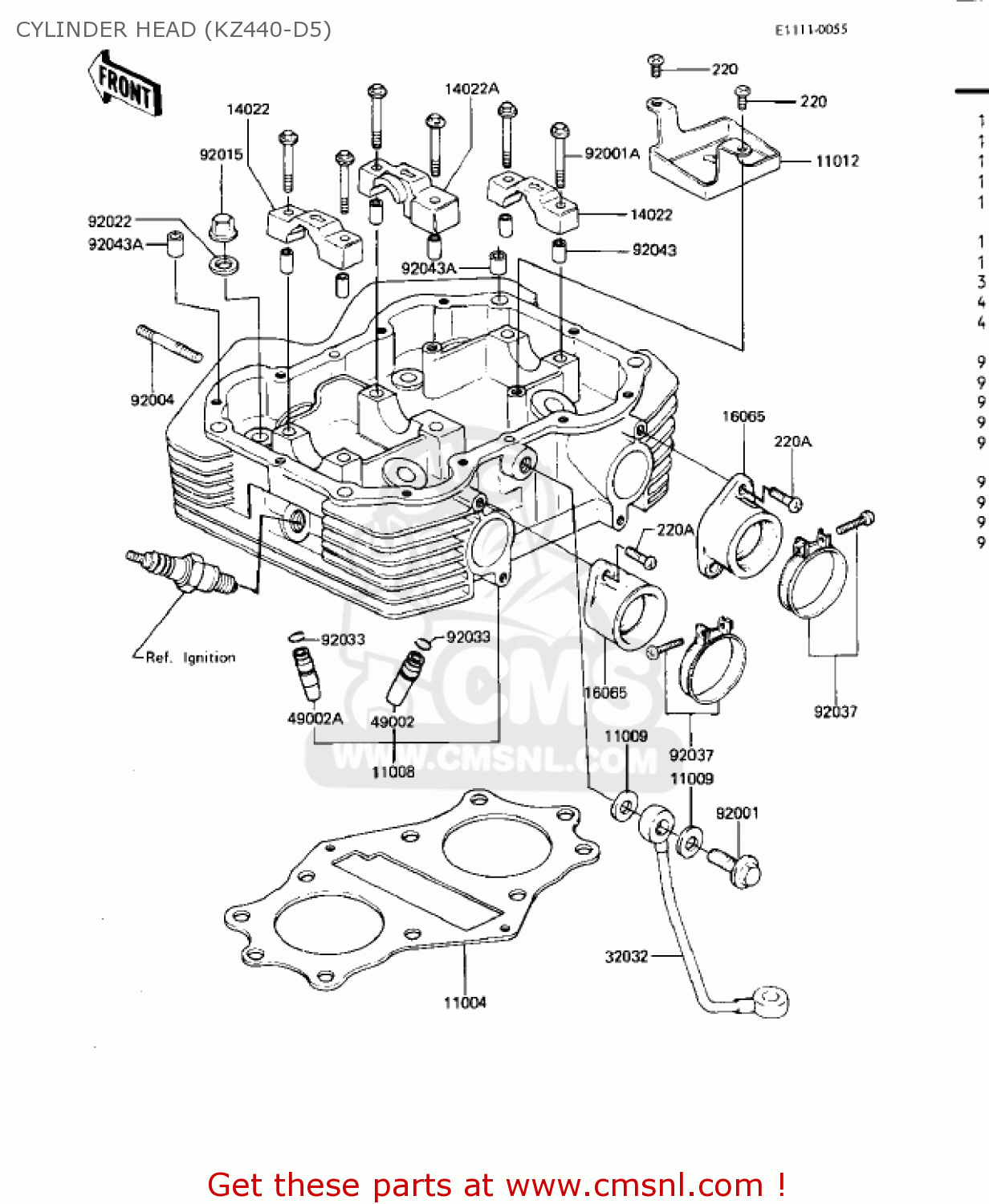 CYLINDER HEAD (KZ440-D5) KZ440D4 LTD 1982 USA CANADA / BELT DRIVE