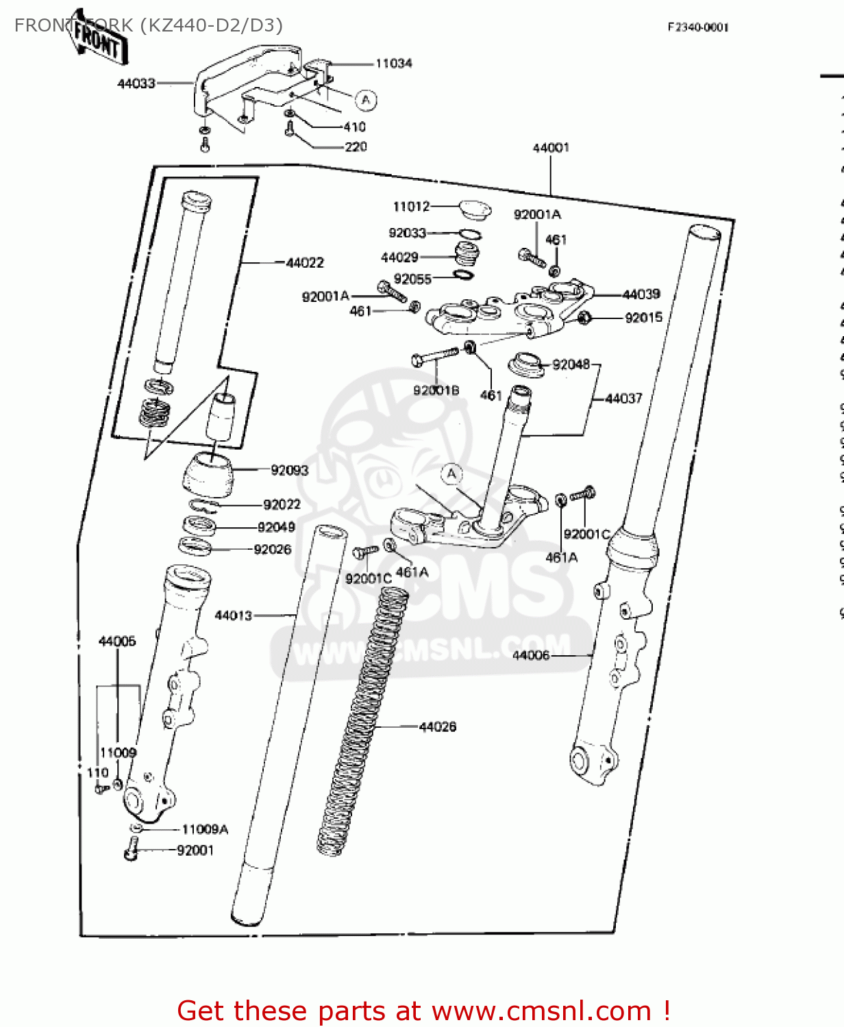 FRONT FORK (KZ440-D2/D3) KZ440D4 LTD 1982 USA CANADA / BELT DRIVE