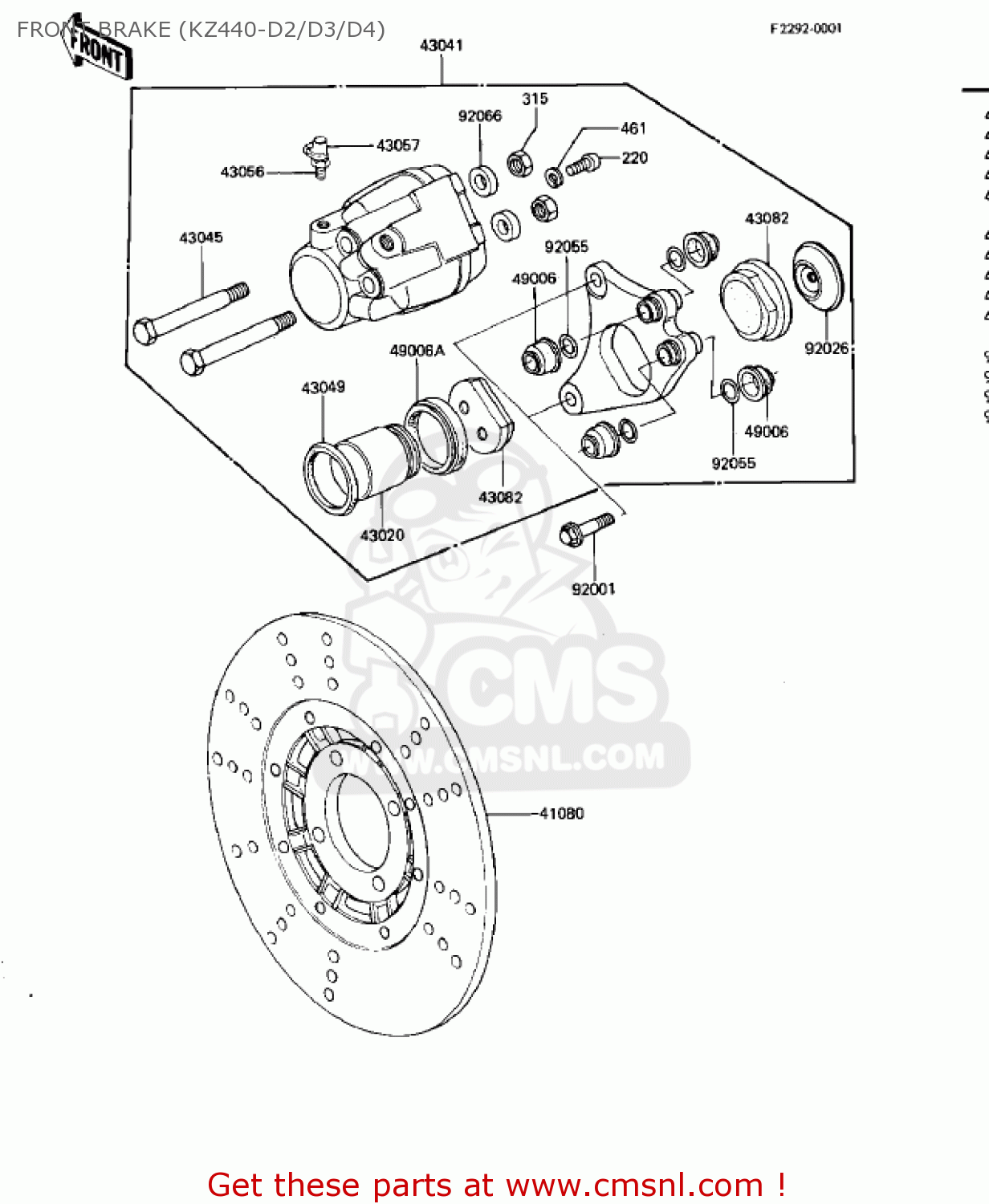 FRONT BRAKE (KZ440-D2/D3/D4) KZ440D4 LTD 1982 USA CANADA / BELT DRIVE