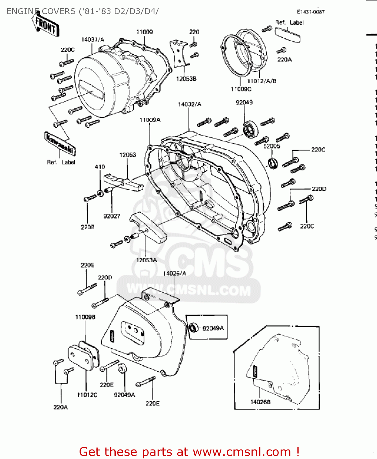 ENGINE COVERS ('81-'83 D2/D3/D4/ KZ440D4 LTD 1982 USA CANADA / BELT DRIVE