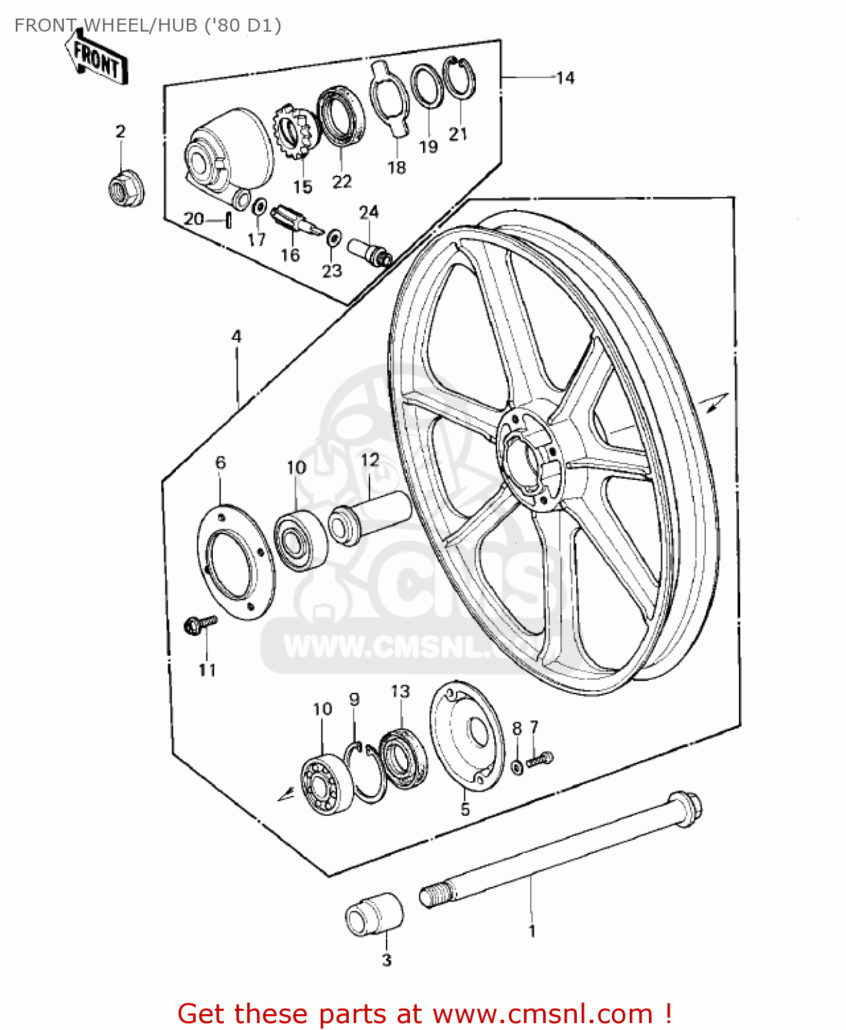 FRONT WHEEL/HUB ('80 D1) KZ440D4 LTD 1982 USA CANADA / BELT DRIVE
