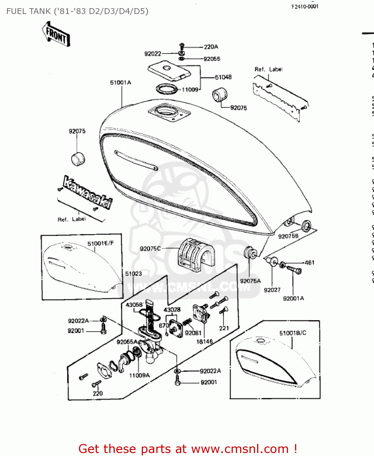 FUEL TANK ('81-'83 D2/D3/D4/D5) KZ440D4 LTD 1982 USA CANADA / BELT DRIVE