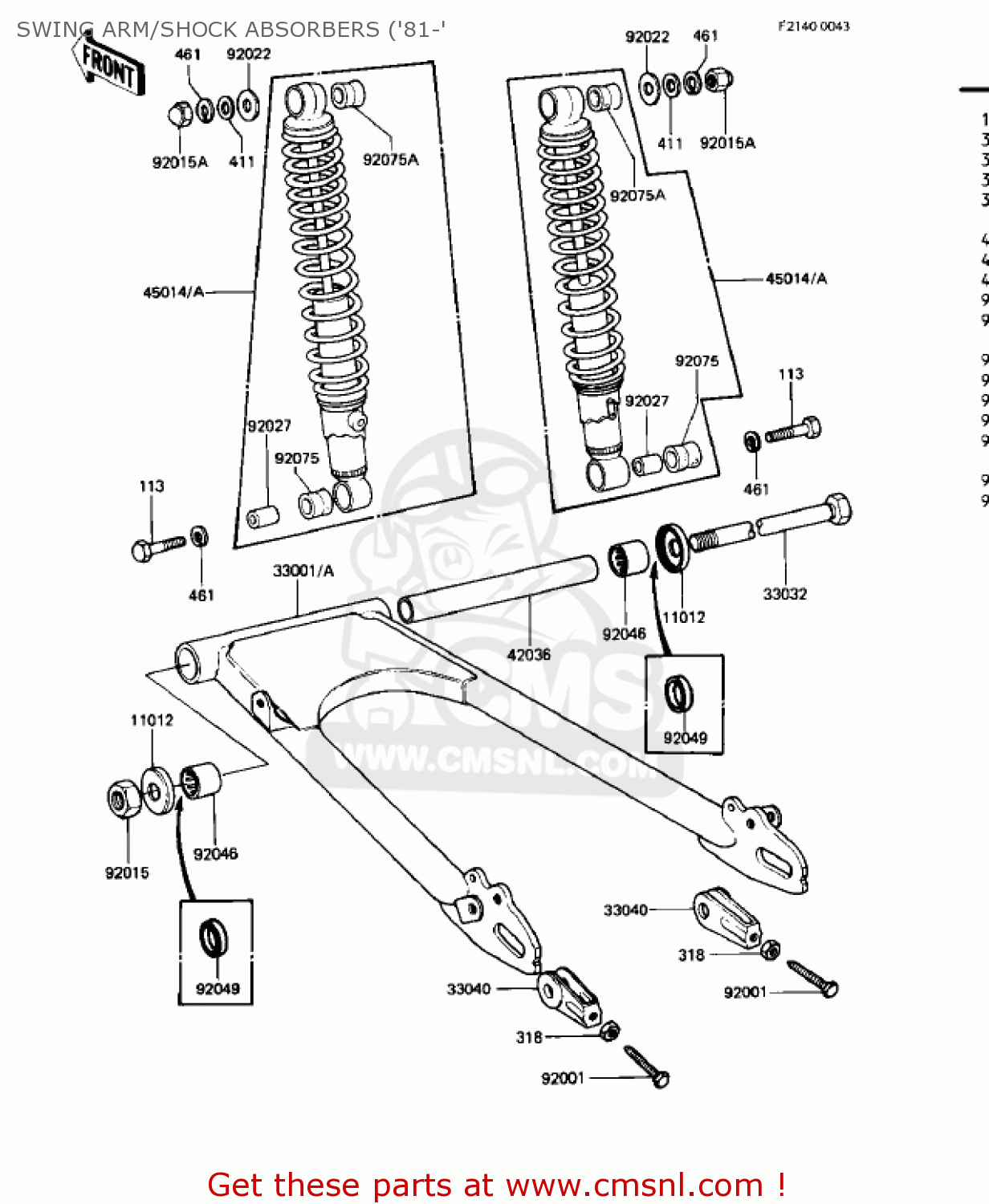 SWING ARM/SHOCK ABSORBERS ('81-' KZ440D4 LTD 1982 USA CANADA / BELT DRIVE