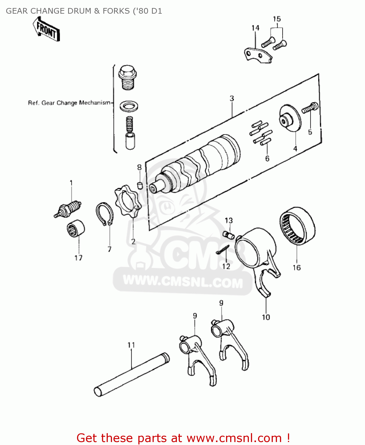 GEAR CHANGE DRUM & FORKS ('80 D1 KZ440D4 LTD 1982 USA CANADA / BELT DRIVE