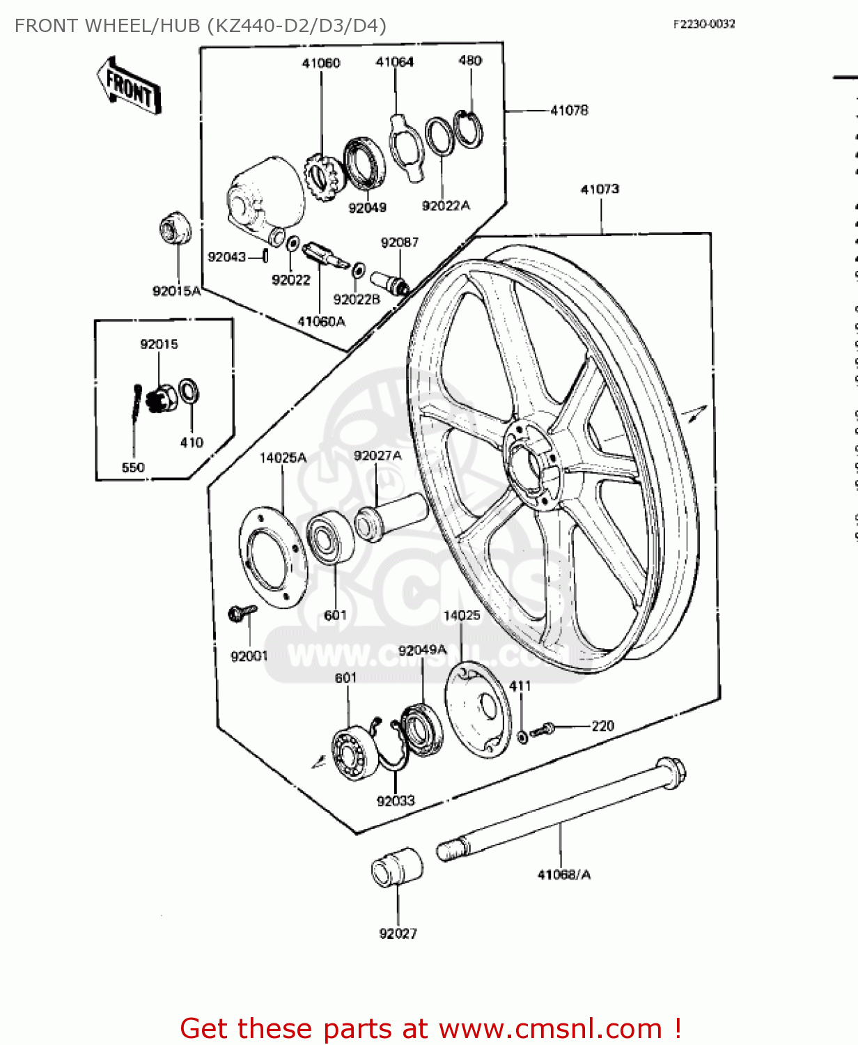 FRONT WHEEL/HUB (KZ440-D2/D3/D4) KZ440D4 LTD 1982 USA CANADA / BELT DRIVE