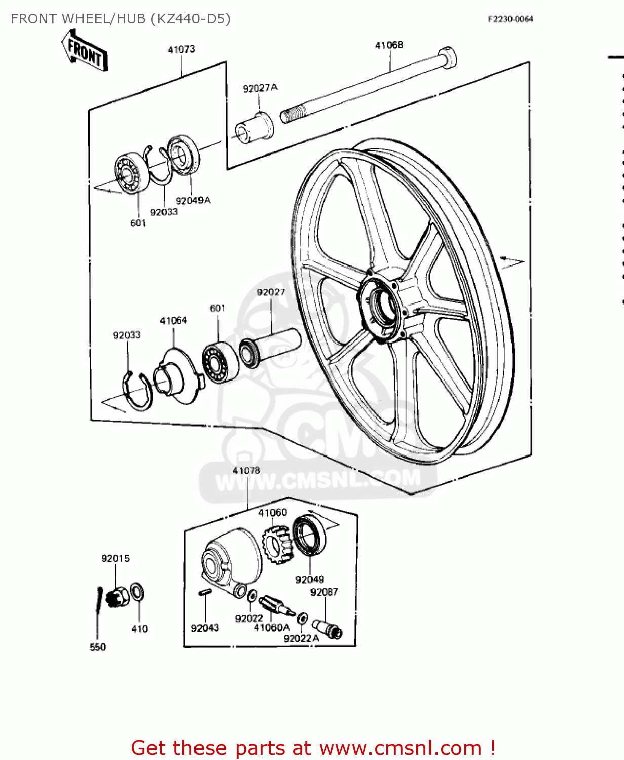 FRONT WHEEL/HUB (KZ440-D5) KZ440D4 LTD 1982 USA CANADA / BELT DRIVE