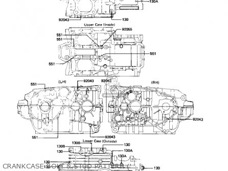 CRANKCASE BOLT & STUD PATTERN (' - KZ440D4 LTD 1982 USA CANADA / BELT DRIVE