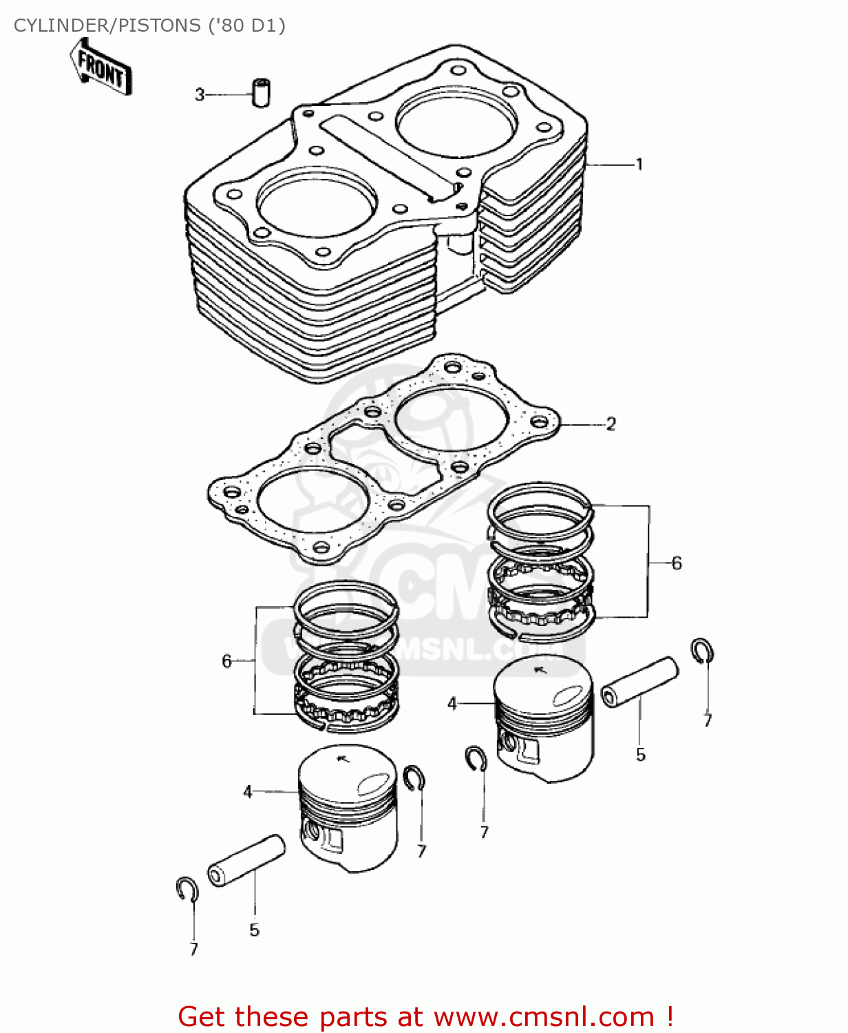CYLINDER/PISTONS ('80 D1) KZ440D5 LTD 1983 USA CANADA / BELT DRIVE