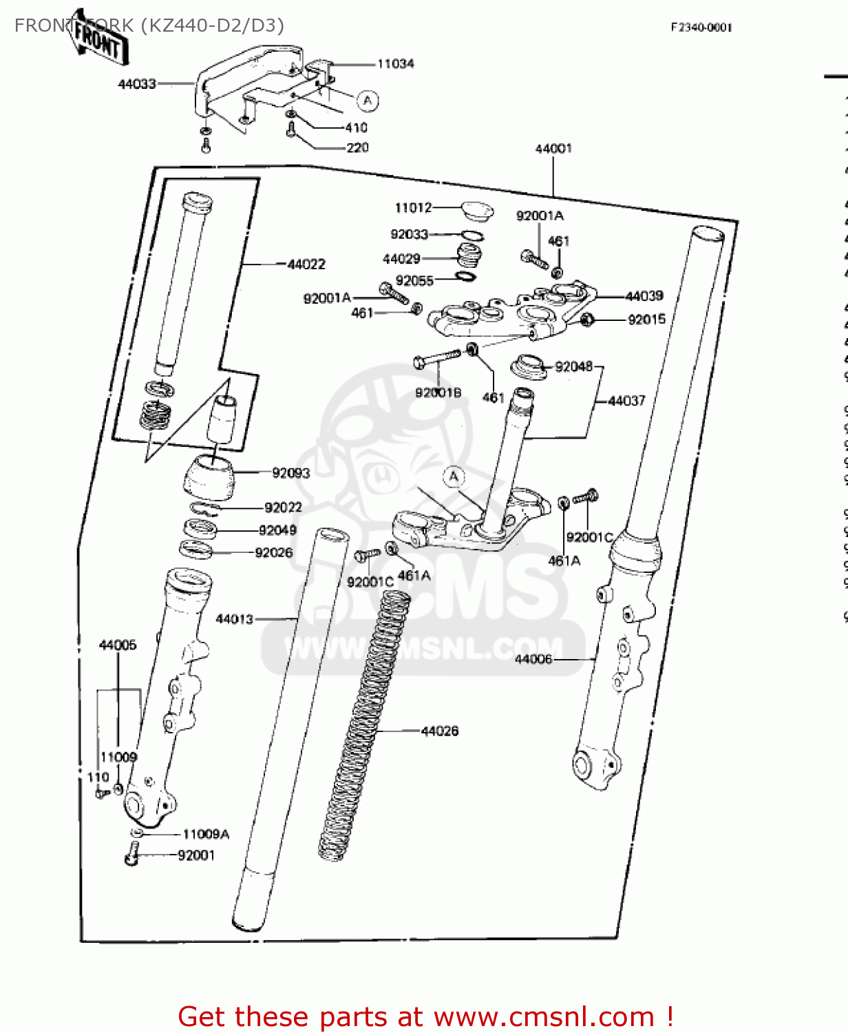 FRONT FORK (KZ440-D2/D3) KZ440D5 LTD 1983 USA CANADA / BELT DRIVE
