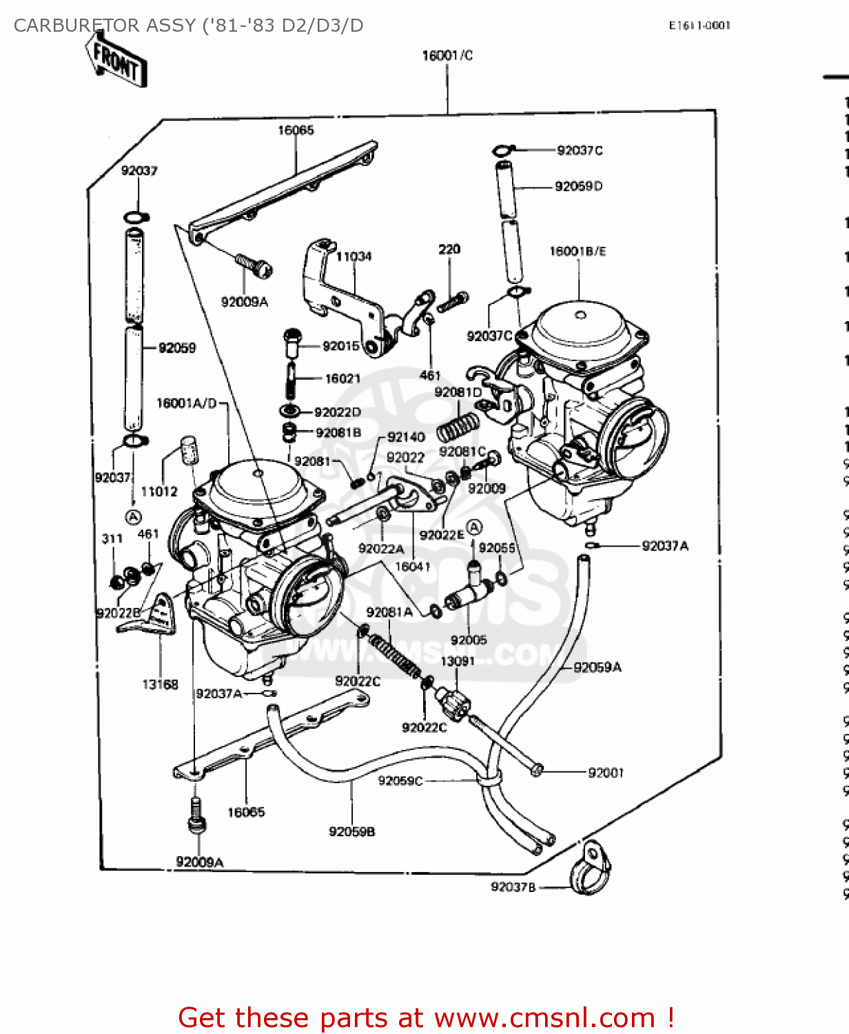 CARBURETOR ASSY ('81-'83 D2/D3/D KZ440D5 LTD 1983 USA CANADA / BELT DRIVE
