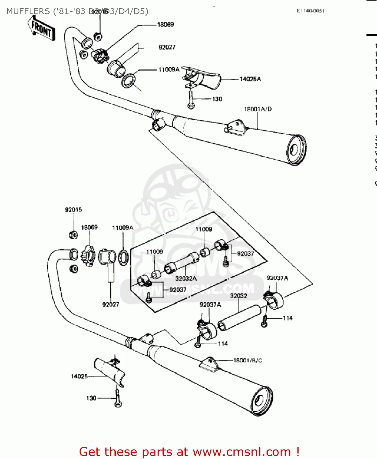 MUFFLERS ('81-'83 D2/D3/D4/D5) KZ440D5 LTD 1983 USA CANADA / BELT DRIVE