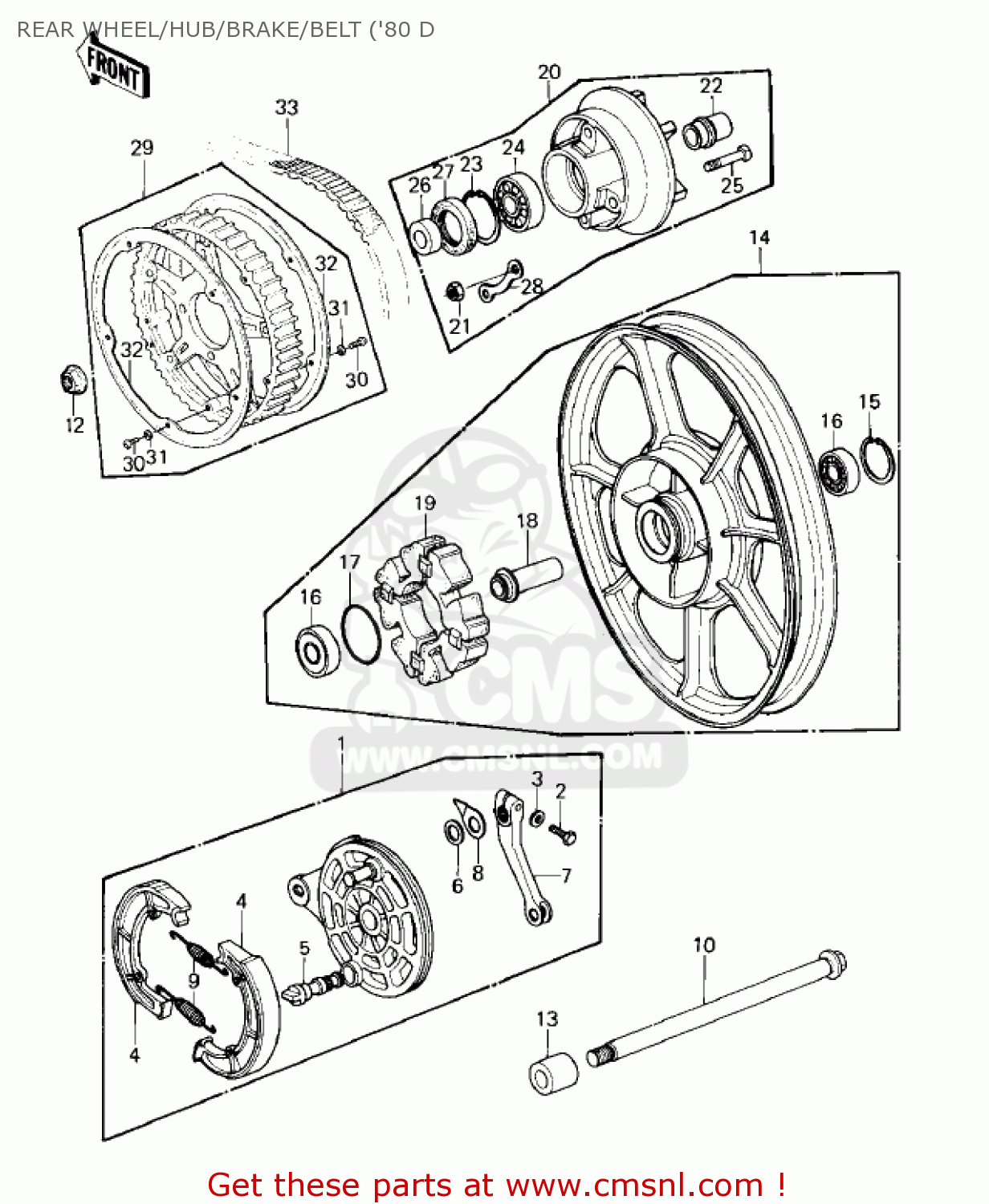 REAR WHEEL/HUB/BRAKE/BELT ('80 D KZ440D5 LTD 1983 USA CANADA / BELT DRIVE