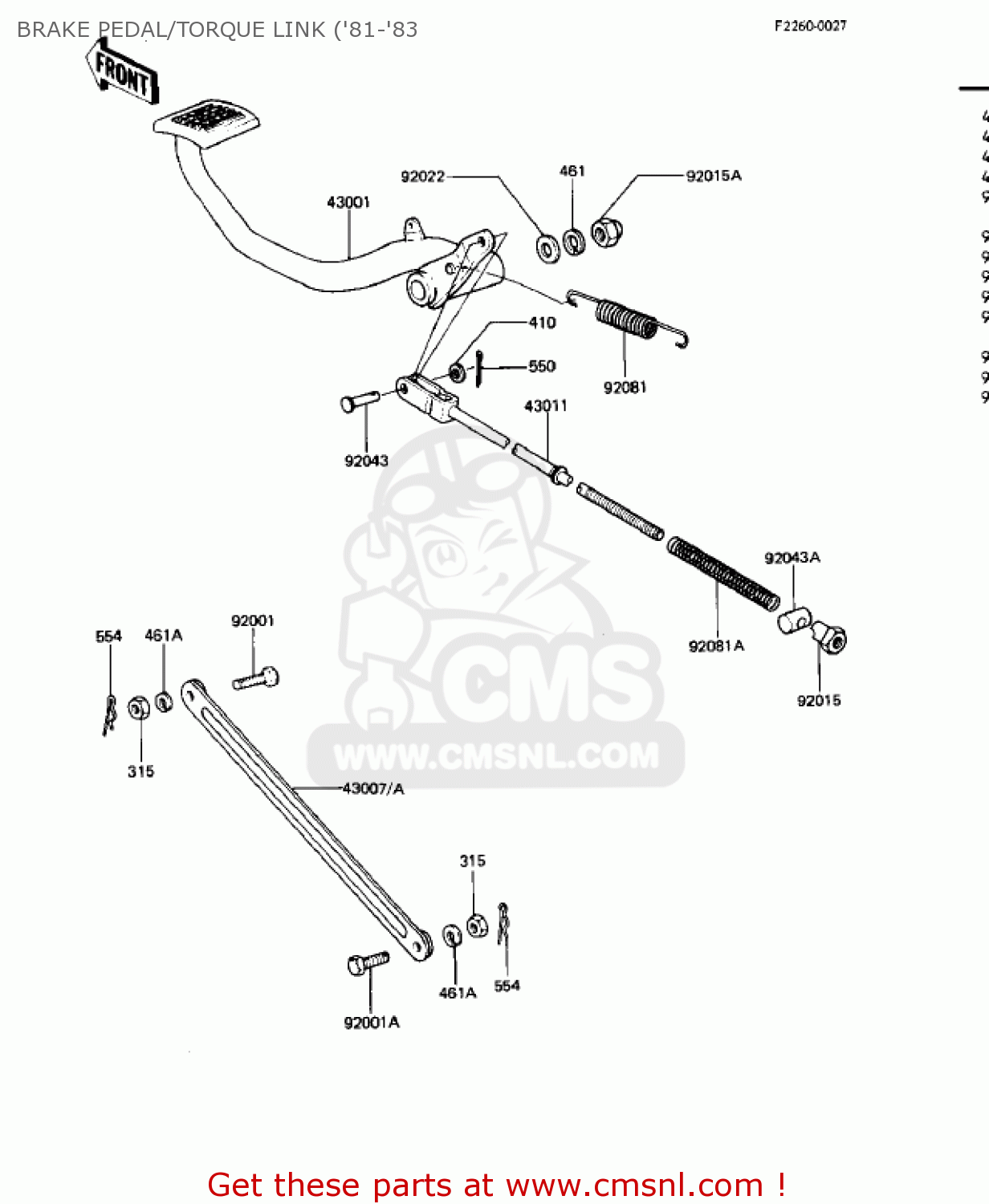 BRAKE PEDAL/TORQUE LINK ('81-'83 KZ440D5 LTD 1983 USA CANADA / BELT DRIVE