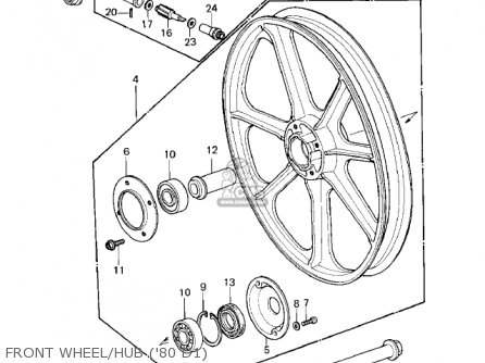 FRONT WHEEL/HUB ('80 D1) - KZ440D5 LTD 1983 USA CANADA / BELT DRIVE