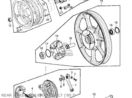 REAR WHEEL/HUB/BRAKE/BELT ('80 D - KZ440D5 LTD 1983 USA CANADA / BELT DRIVE