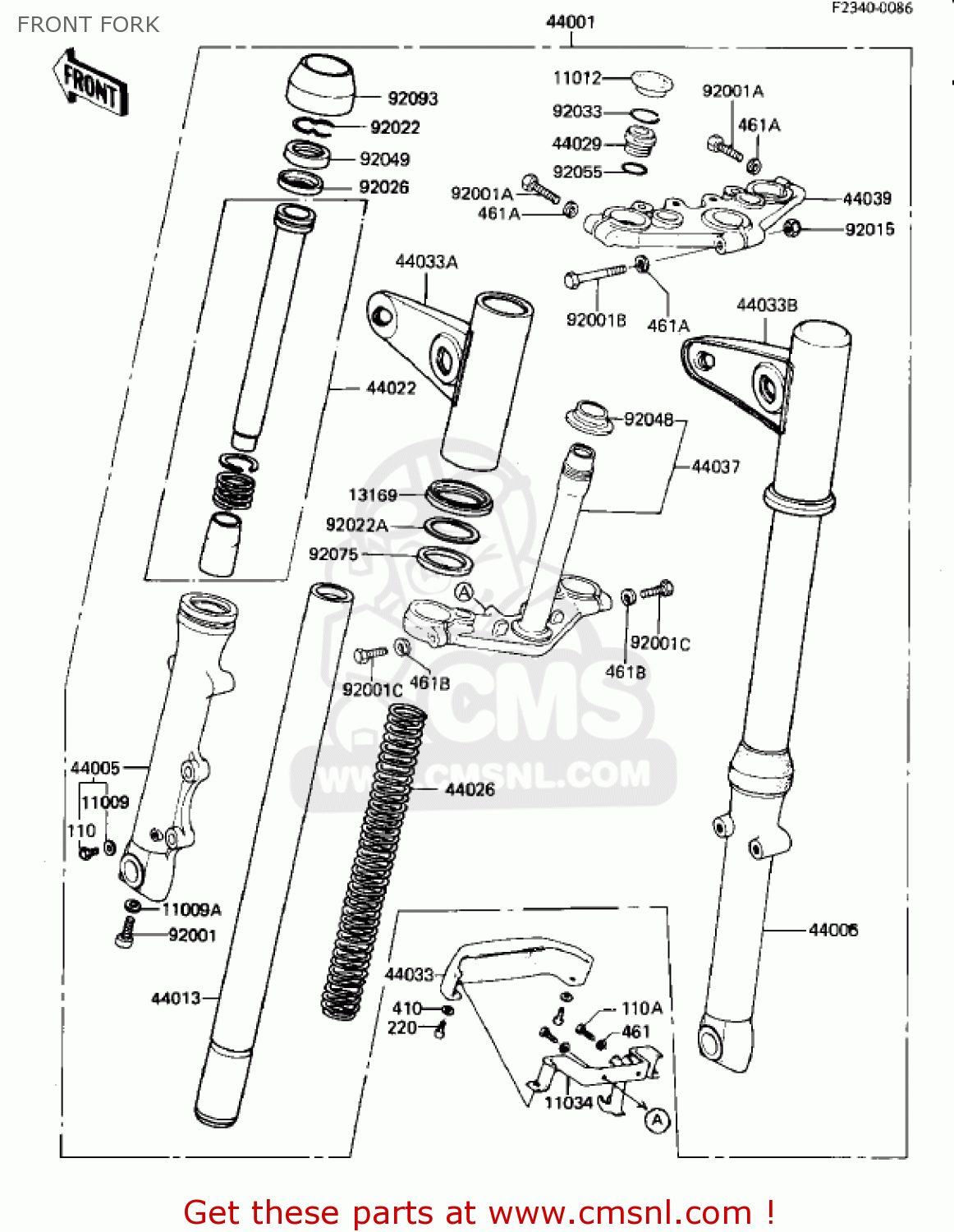 Kawasaki KZ440G1 1982 USA CANADA FRONT FORK - buy original FRONT FORK ...