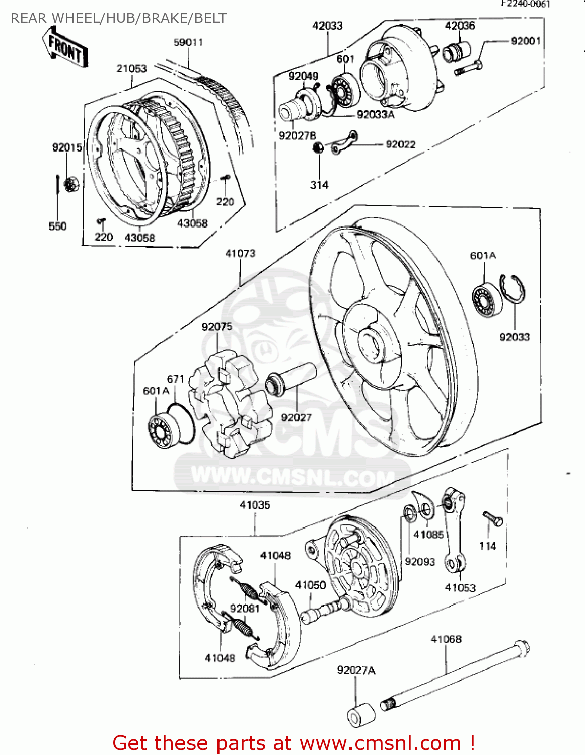 REAR WHEEL/HUB/BRAKE/BELT KZ440G1 1982 USA CANADA
