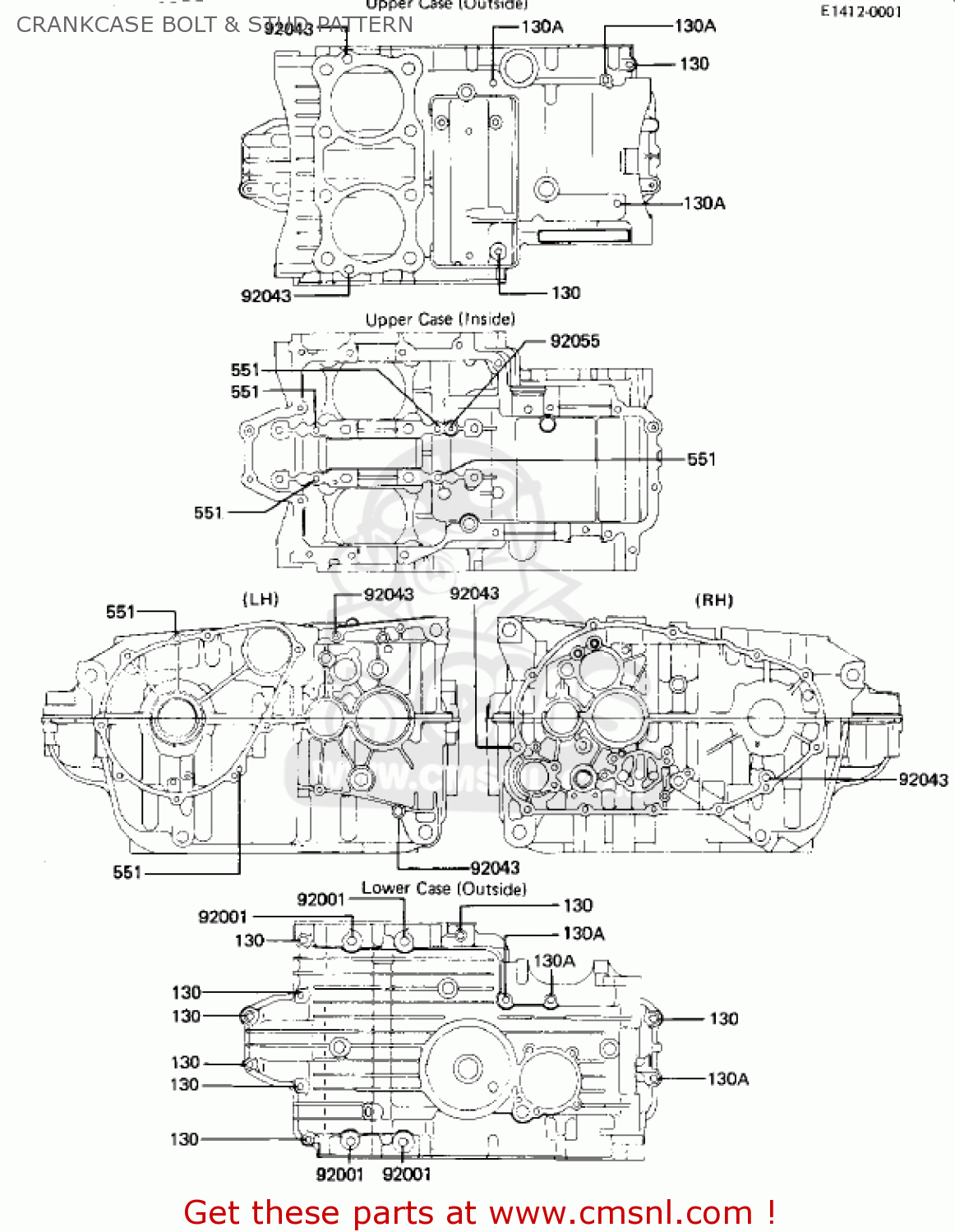 CRANKCASE BOLT & STUD PATTERN KZ440G1 1982 USA CANADA