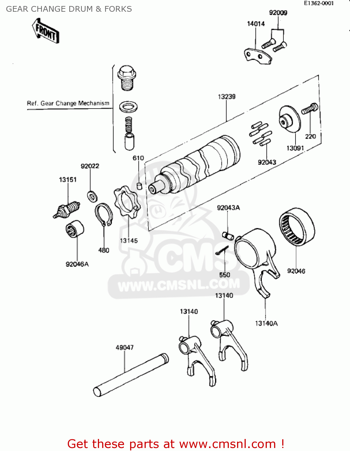 GEAR CHANGE DRUM & FORKS KZ440G1 1982 USA CANADA