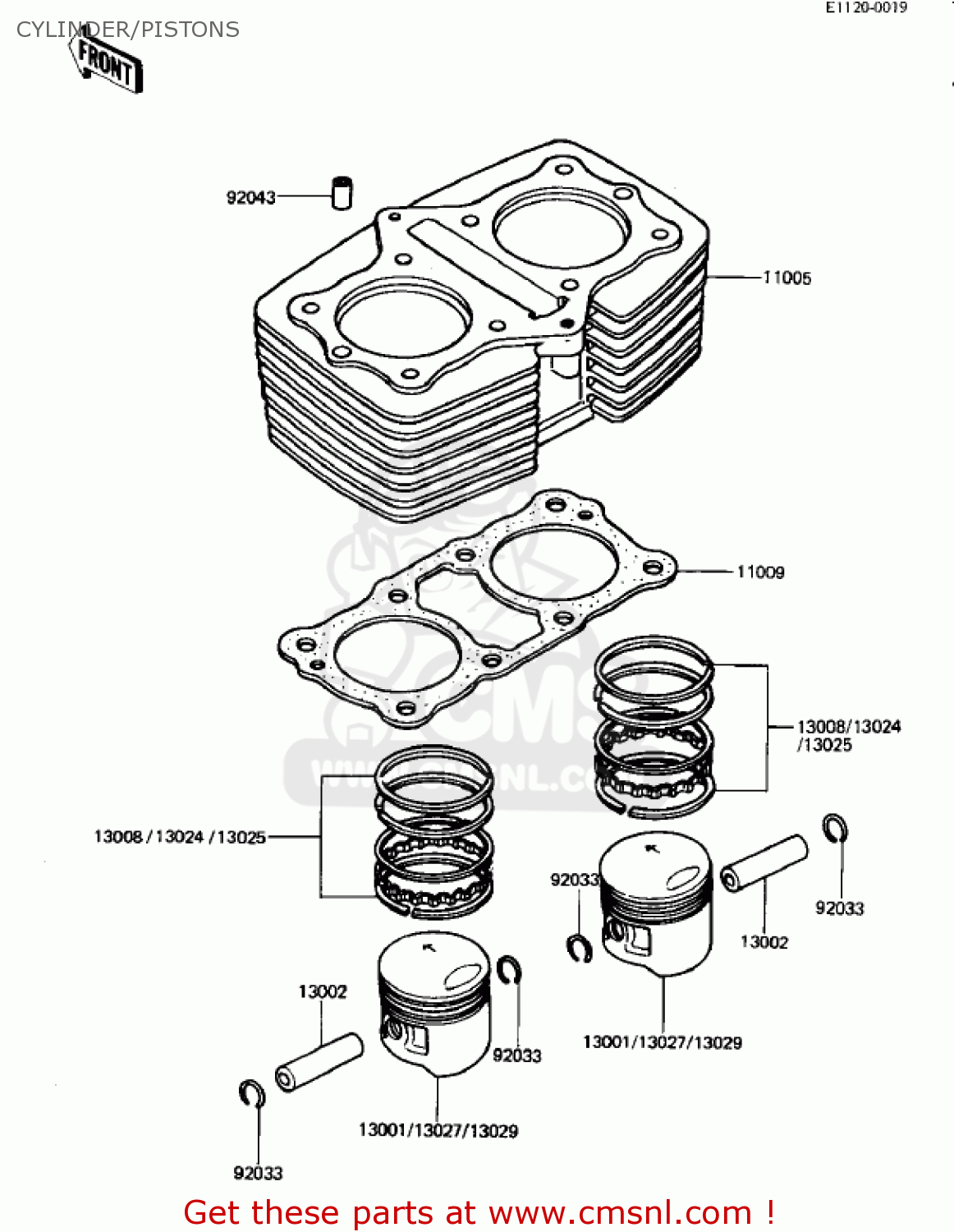 CYLINDER/PISTONS KZ440G1 1982 USA CANADA