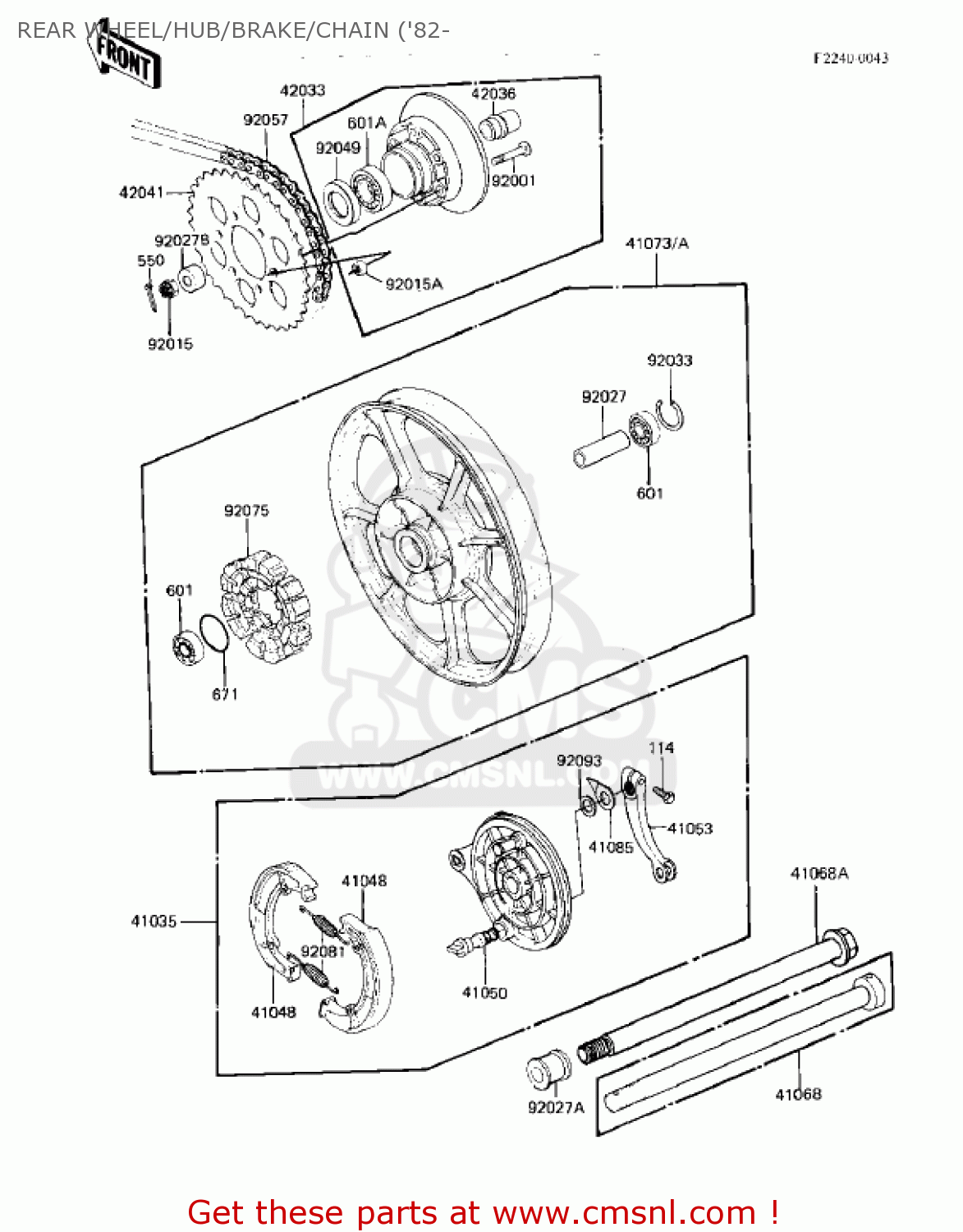 REAR WHEEL/HUB/BRAKE/CHAIN ('82- KZ550A1 1980 USA CANADA