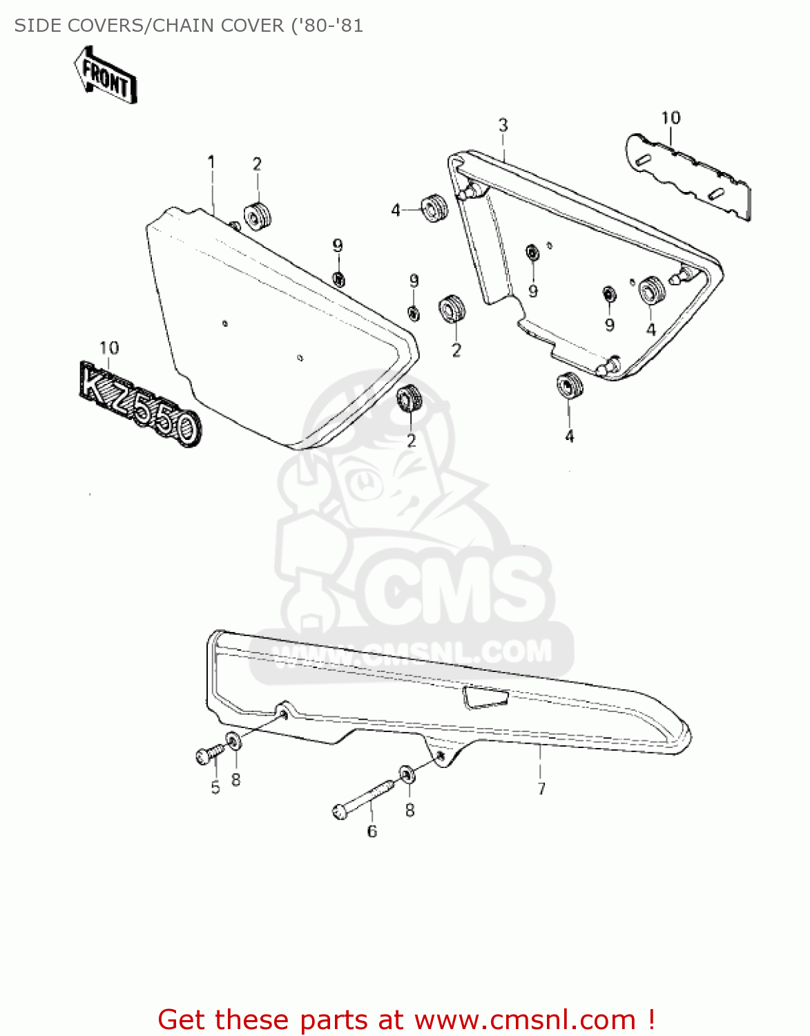 SIDE COVERS/CHAIN COVER ('80-'81 KZ550A1 1980 USA CANADA