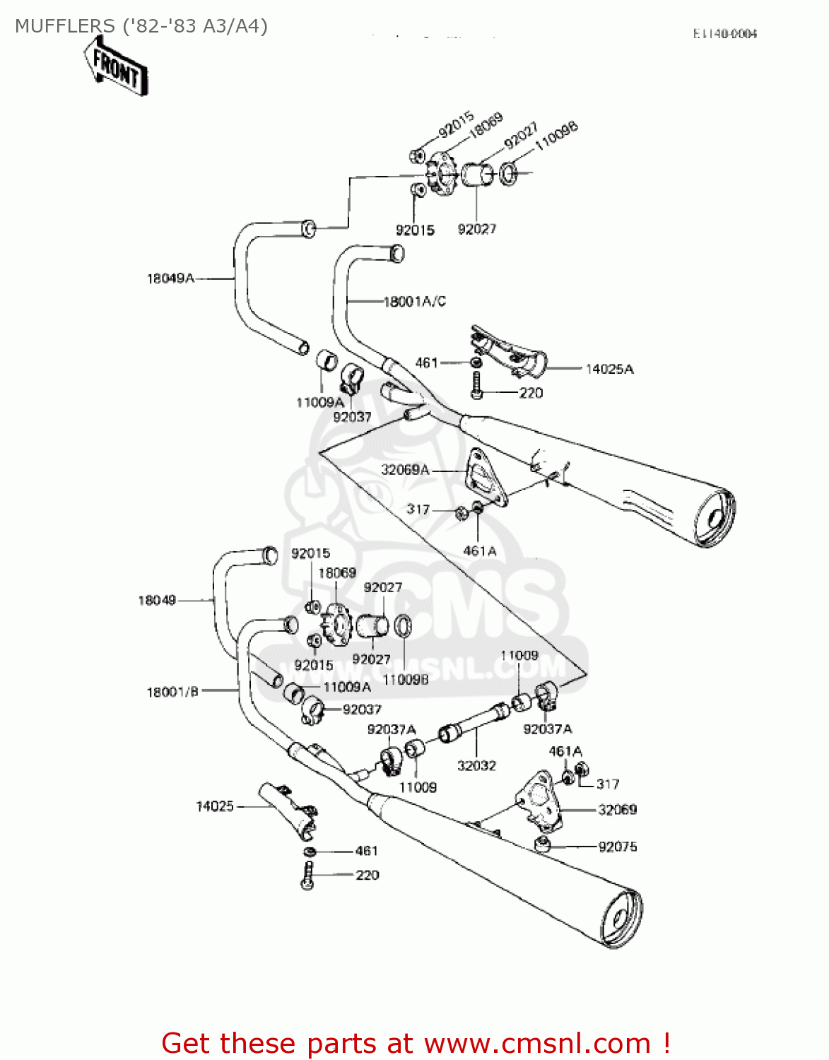 MUFFLERS ('82-'83 A3/A4) KZ550A1 1980 USA CANADA