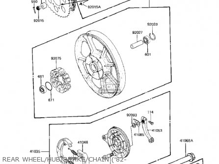 REAR WHEEL/HUB/BRAKE/CHAIN ('82- - KZ550A1 1980 USA CANADA
