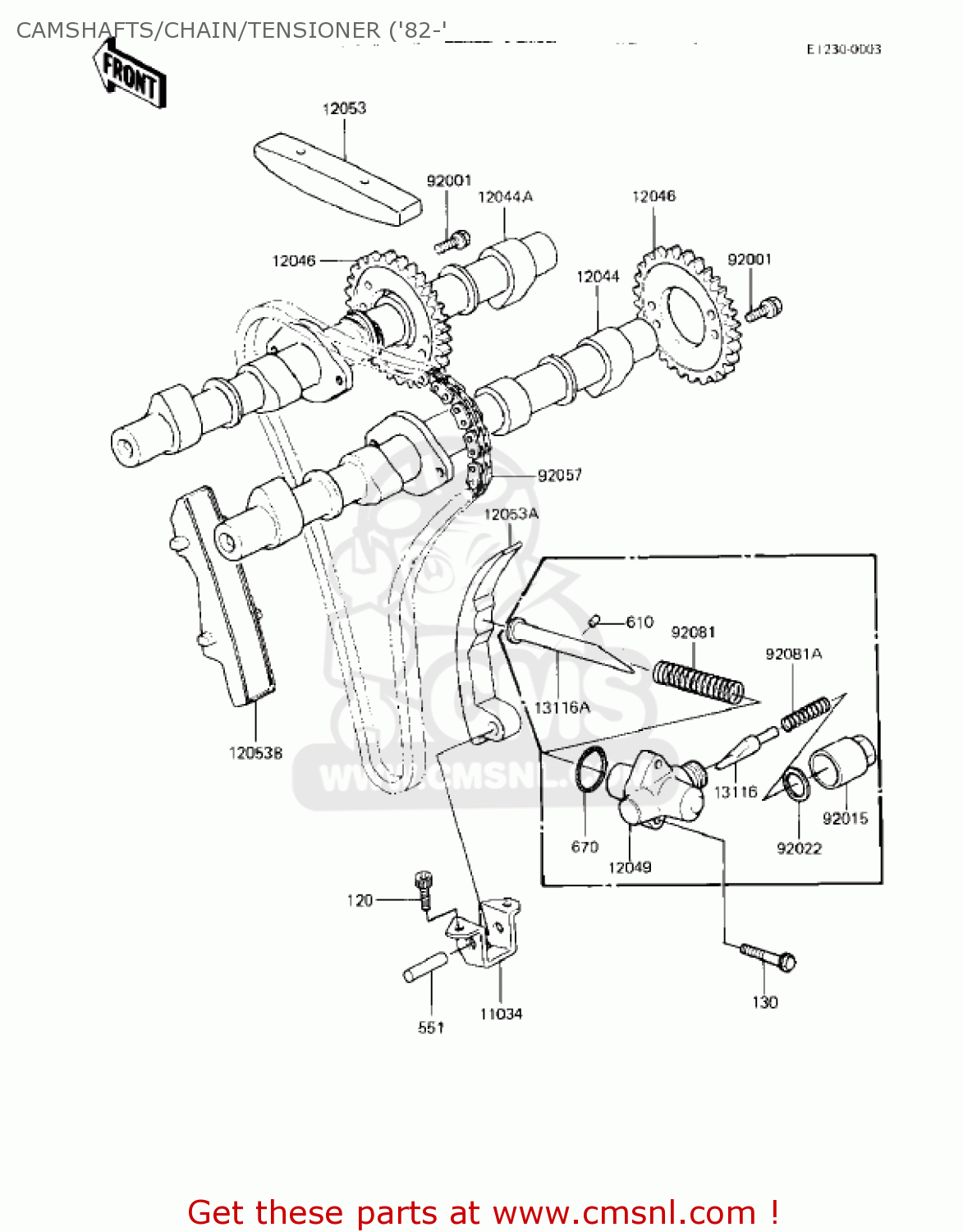 CAMSHAFTS/CHAIN/TENSIONER ('82-' KZ550A2 1981 USA CANADA