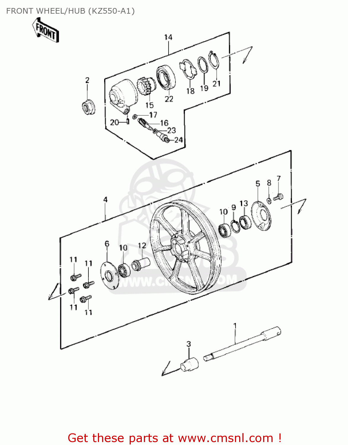 FRONT WHEEL/HUB (KZ550-A1) KZ550A2 1981 USA CANADA