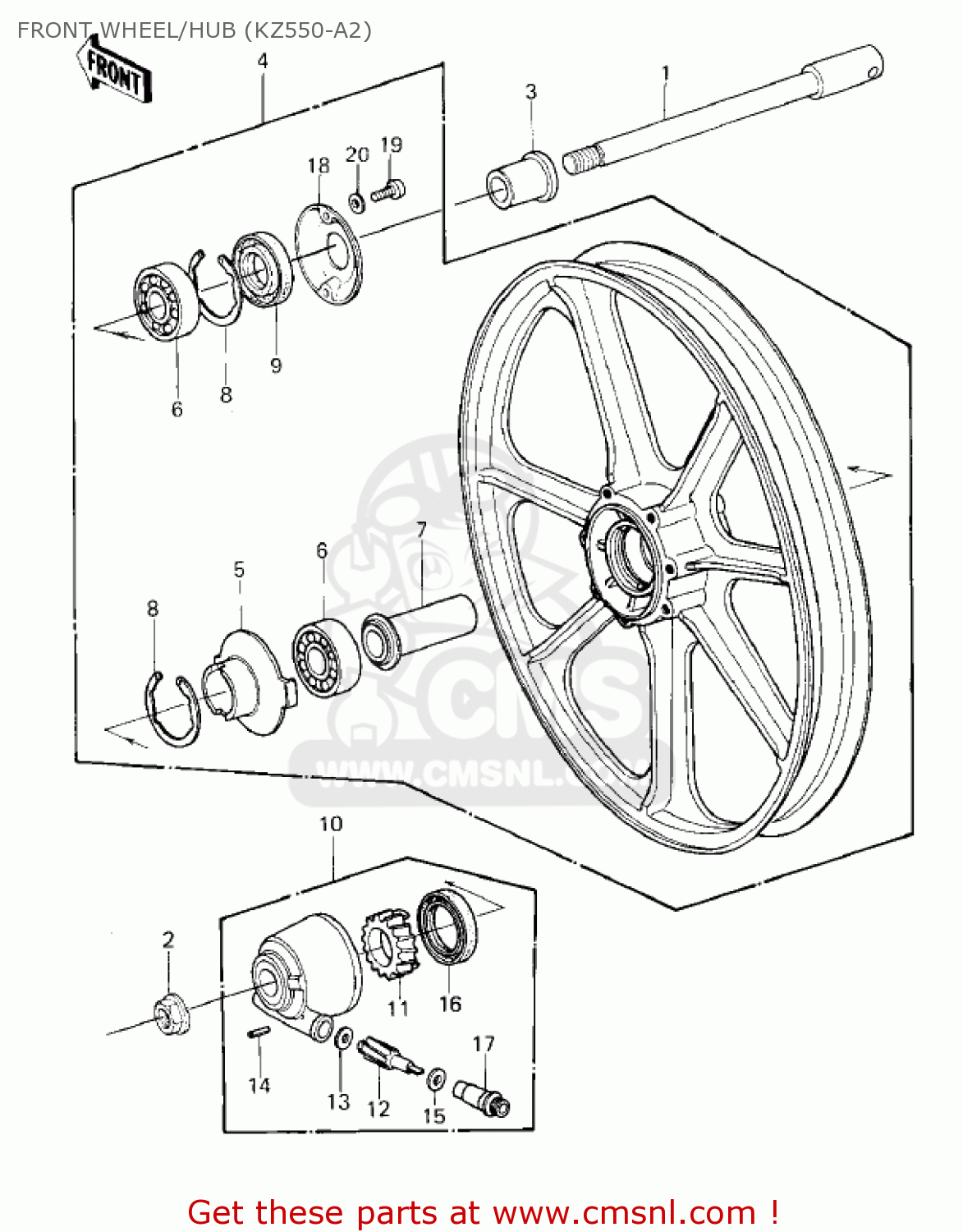 FRONT WHEEL/HUB (KZ550-A2) KZ550A2 1981 USA CANADA