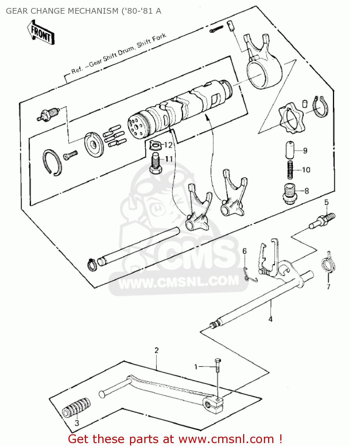 GEAR CHANGE MECHANISM ('80-'81 A KZ550A3 1982 USA CANADA