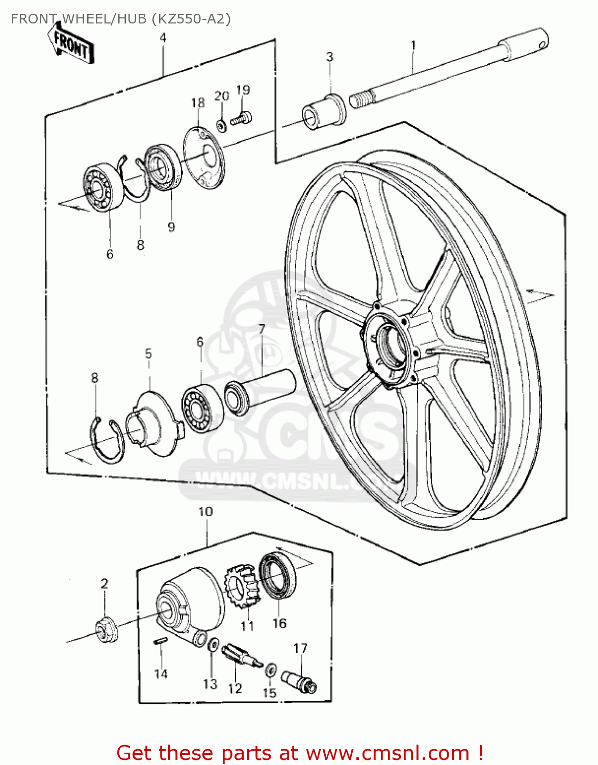 FRONT WHEEL/HUB (KZ550-A2) KZ550A3 1982 USA CANADA