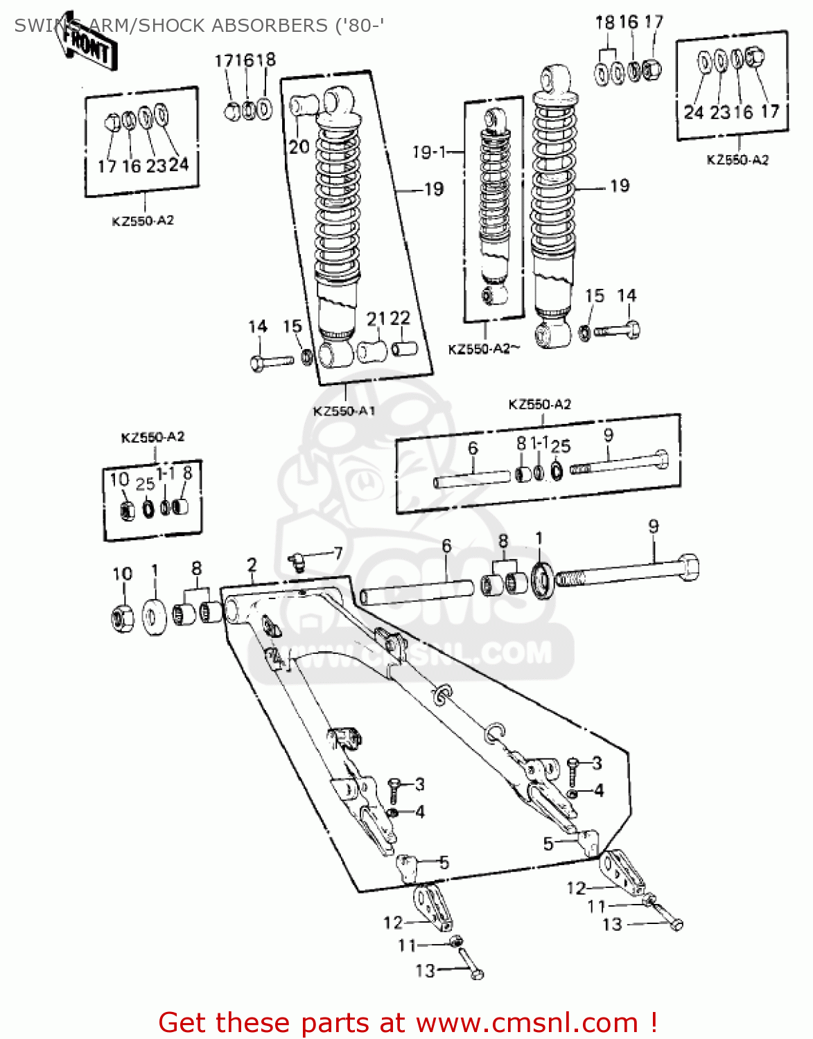 SWING ARM/SHOCK ABSORBERS ('80-' KZ550A4 1983 USA CANADA