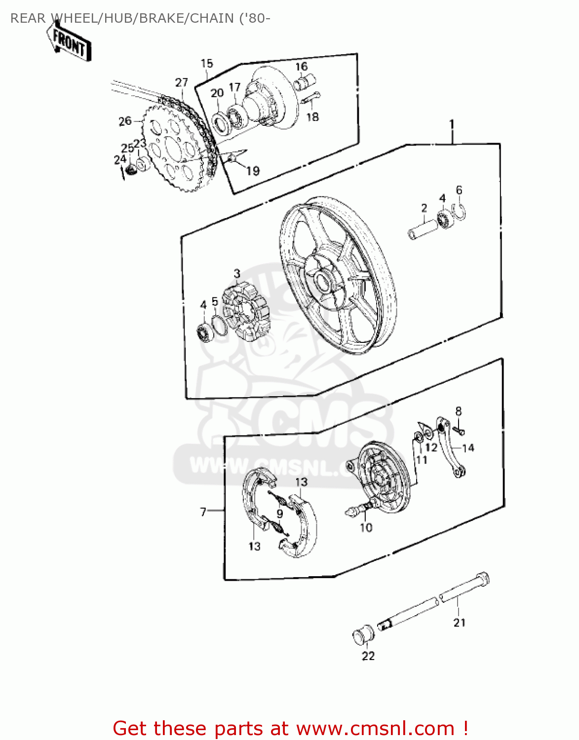 REAR WHEEL/HUB/BRAKE/CHAIN ('80- KZ550A4 1983 USA CANADA