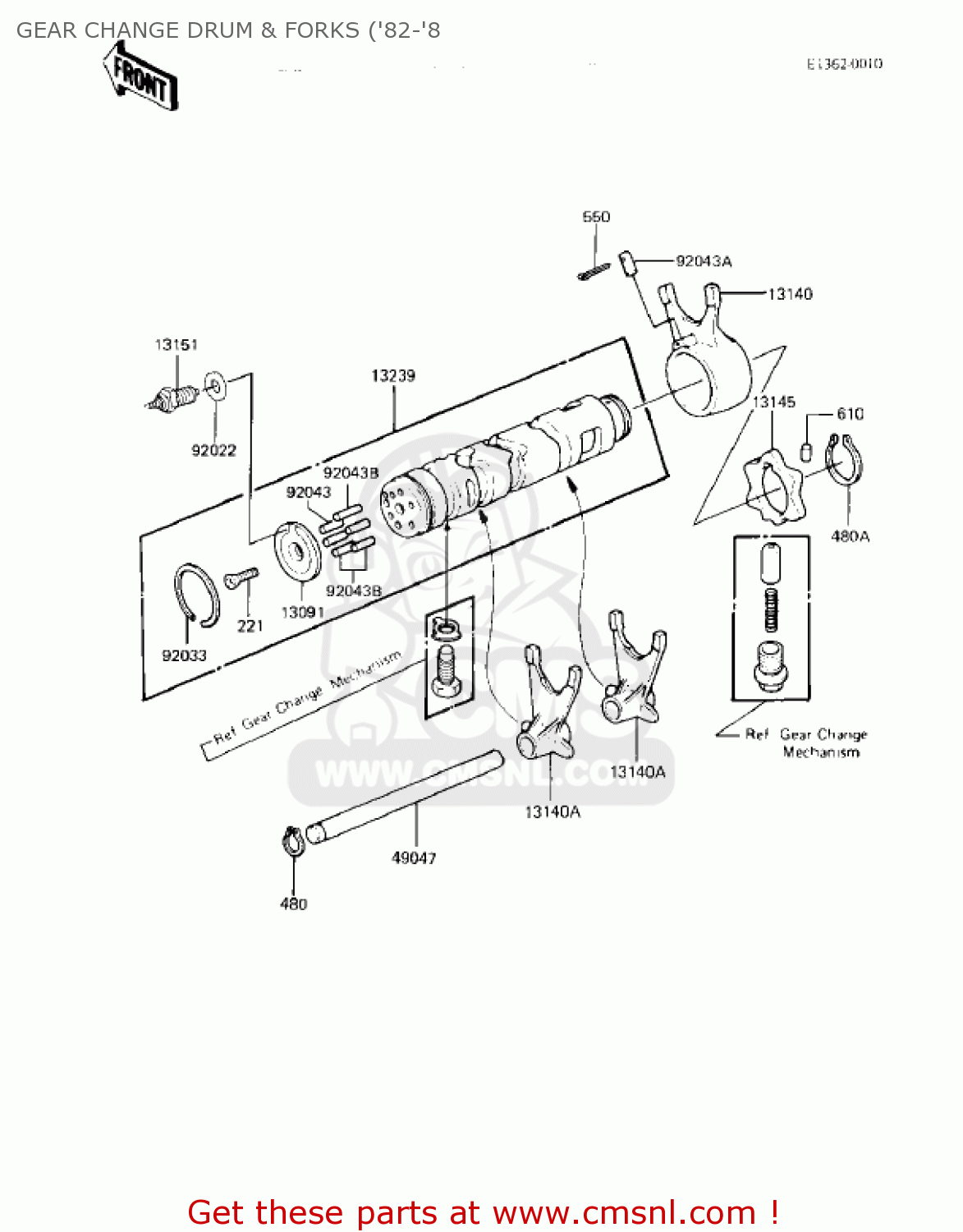 GEAR CHANGE DRUM & FORKS ('82-'8 KZ550A4 1983 USA CANADA