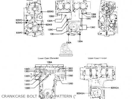 CRANKCASE BOLT & STUD PATTERN (' - KZ550A4 1983 USA CANADA