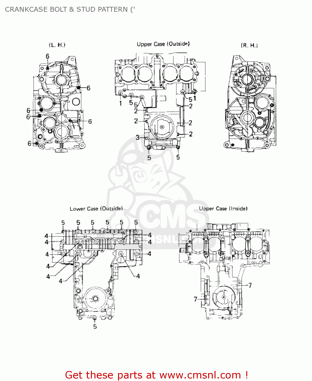 CRANKCASE BOLT & STUD PATTERN (' KZ550C1 LTD 1980 USA CANADA