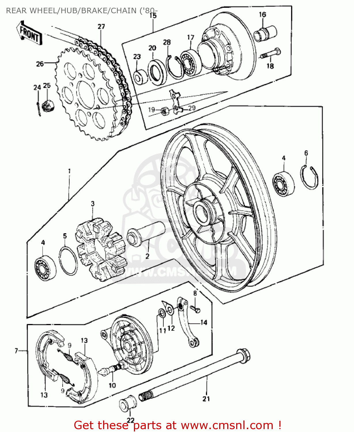 REAR WHEEL/HUB/BRAKE/CHAIN ('80- KZ550C1 LTD 1980 USA CANADA