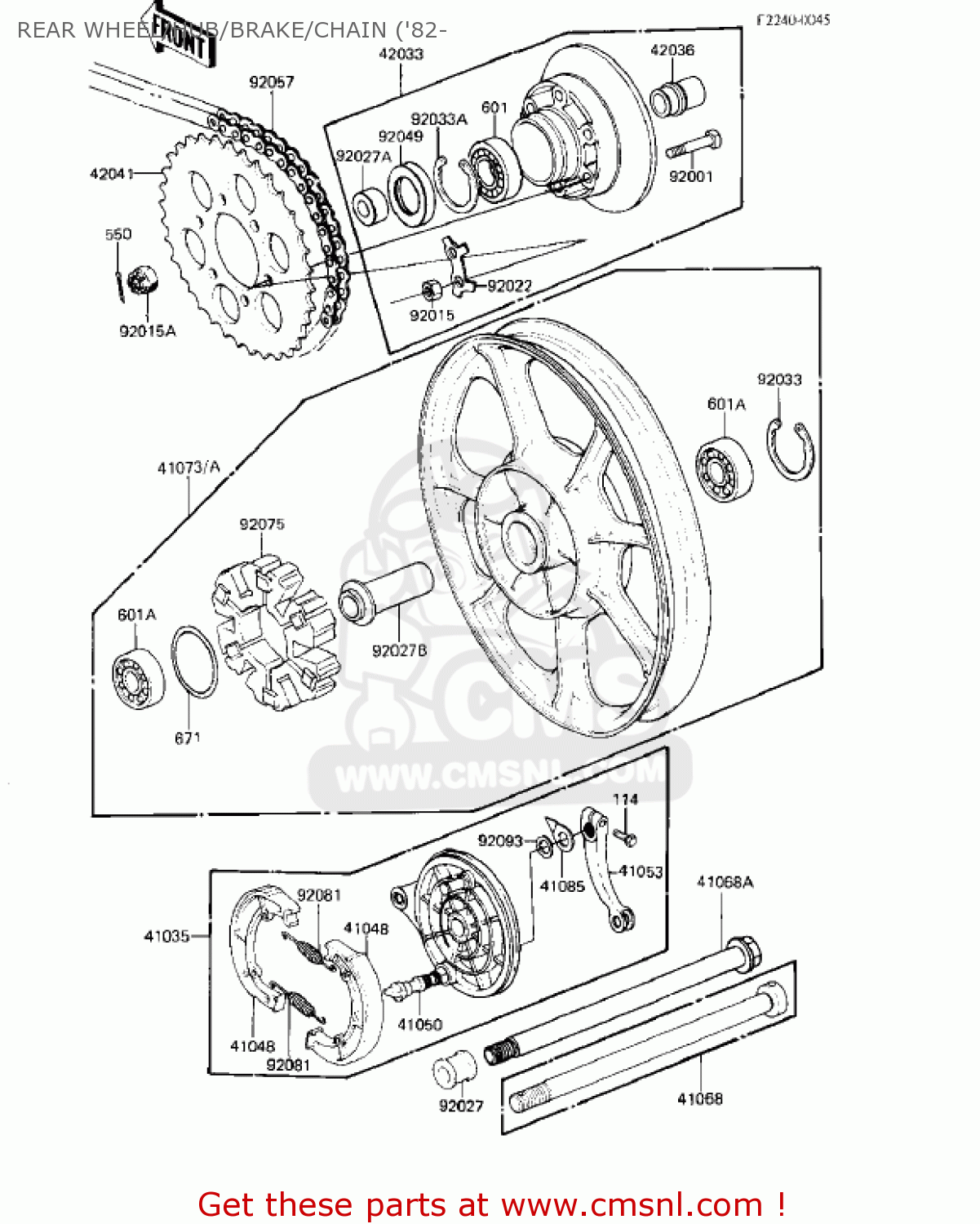 REAR WHEEL/HUB/BRAKE/CHAIN ('82- KZ550C1 LTD 1980 USA CANADA