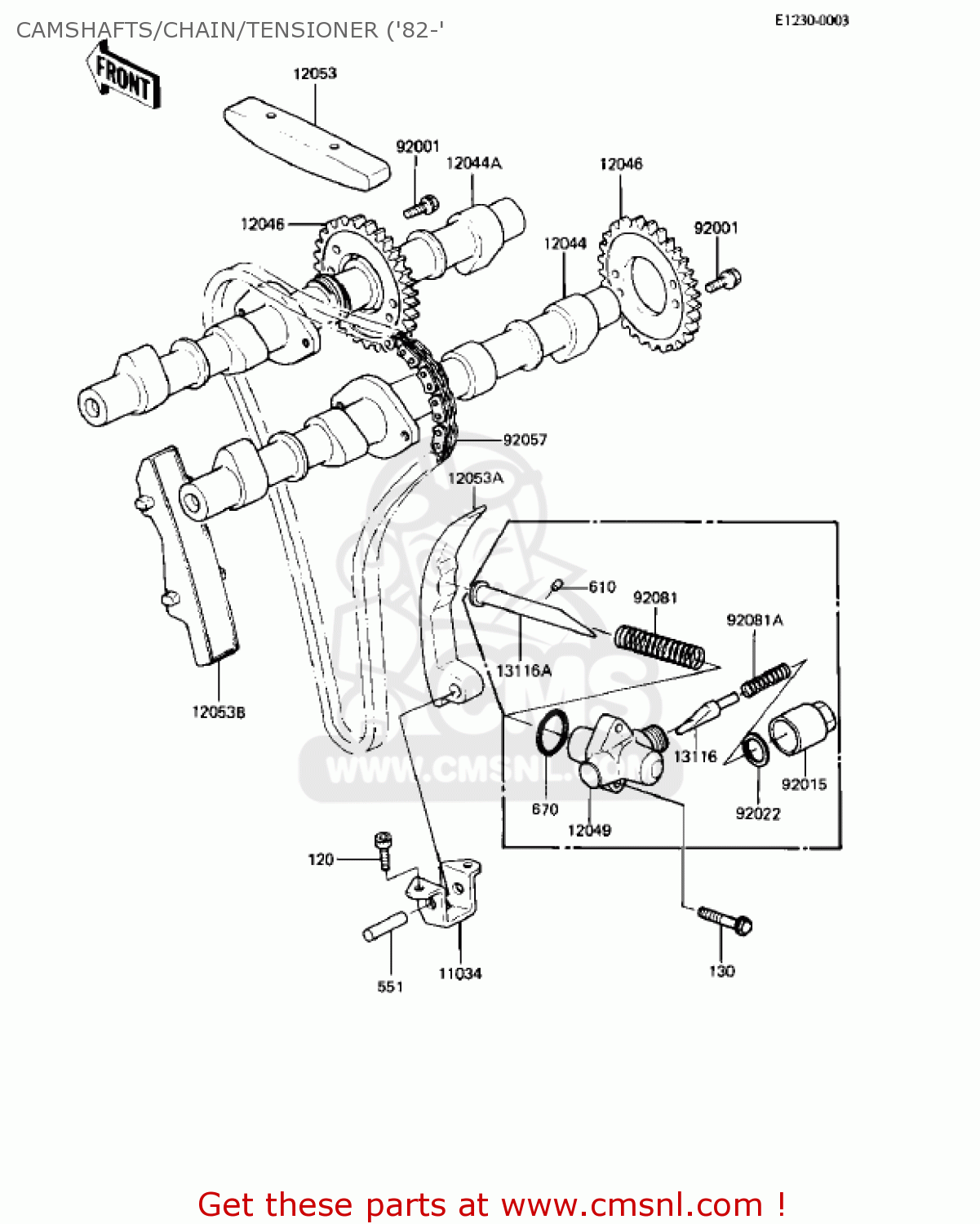 CAMSHAFTS/CHAIN/TENSIONER ('82-' KZ550C1 LTD 1980 USA CANADA