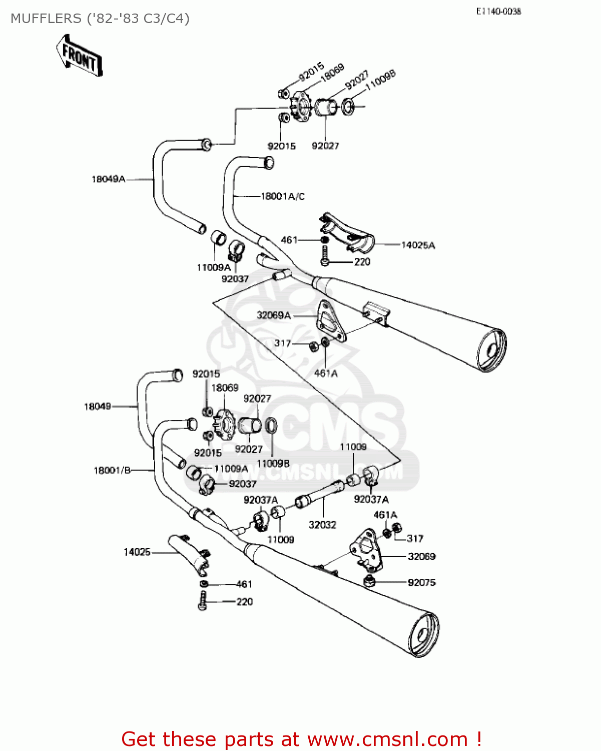 MUFFLERS ('82-'83 C3/C4) KZ550C1 LTD 1980 USA CANADA