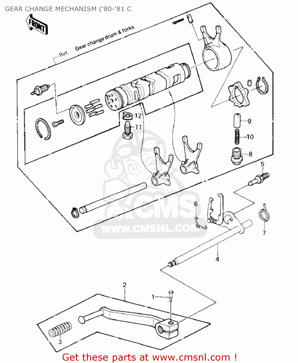 GEAR CHANGE MECHANISM ('80-'81 C KZ550C3 LTD 1982 USA CANADA