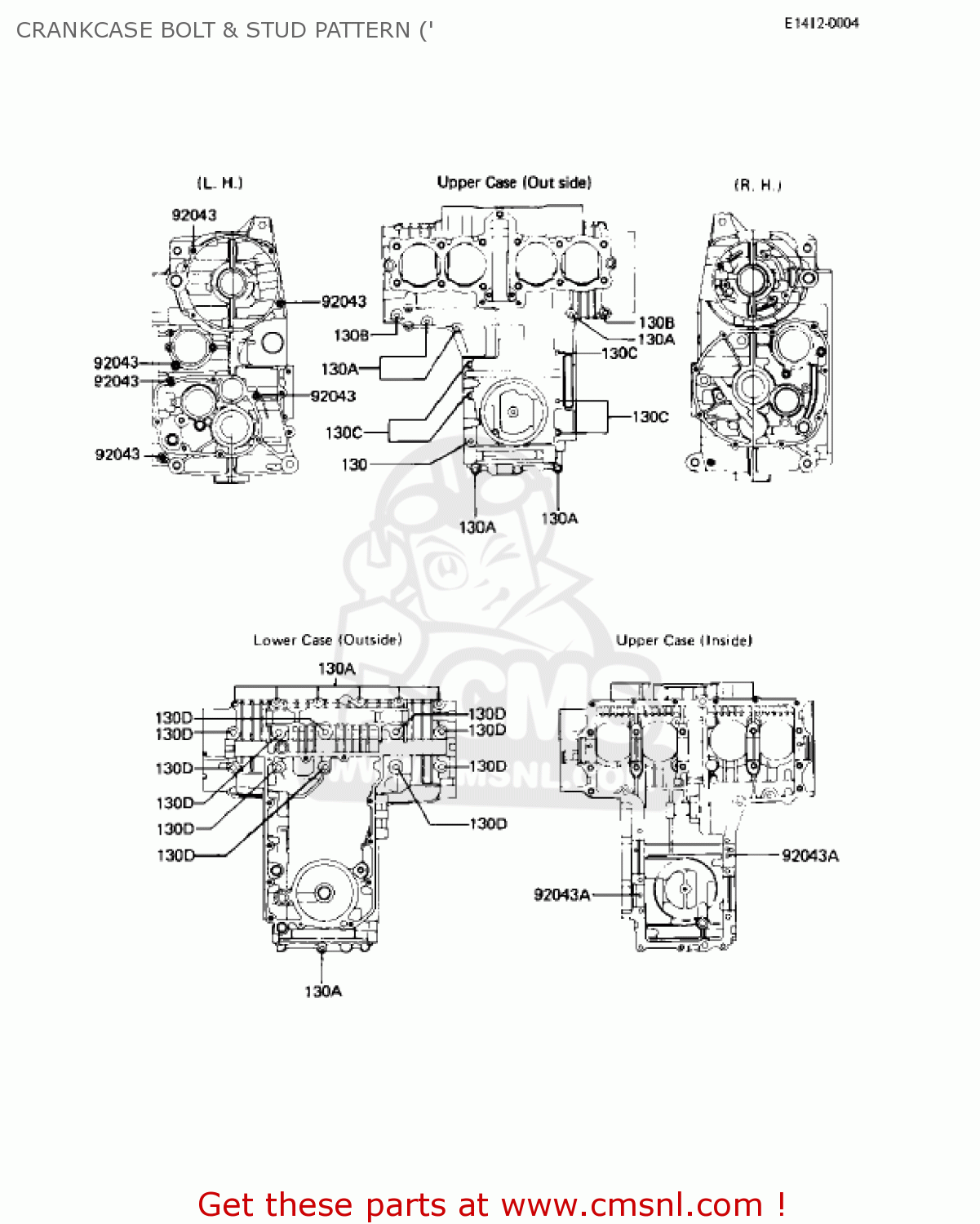 CRANKCASE BOLT & STUD PATTERN (' KZ550C3 LTD 1982 USA CANADA