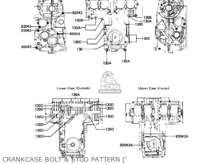 CRANKCASE BOLT & STUD PATTERN (' - KZ550C3 LTD 1982 USA CANADA