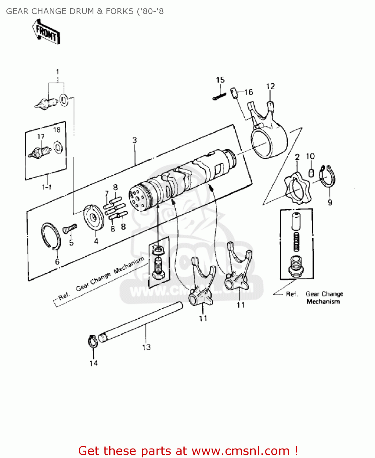 GEAR CHANGE DRUM & FORKS ('80-'8 KZ550C4 LTD 1983 USA CANADA