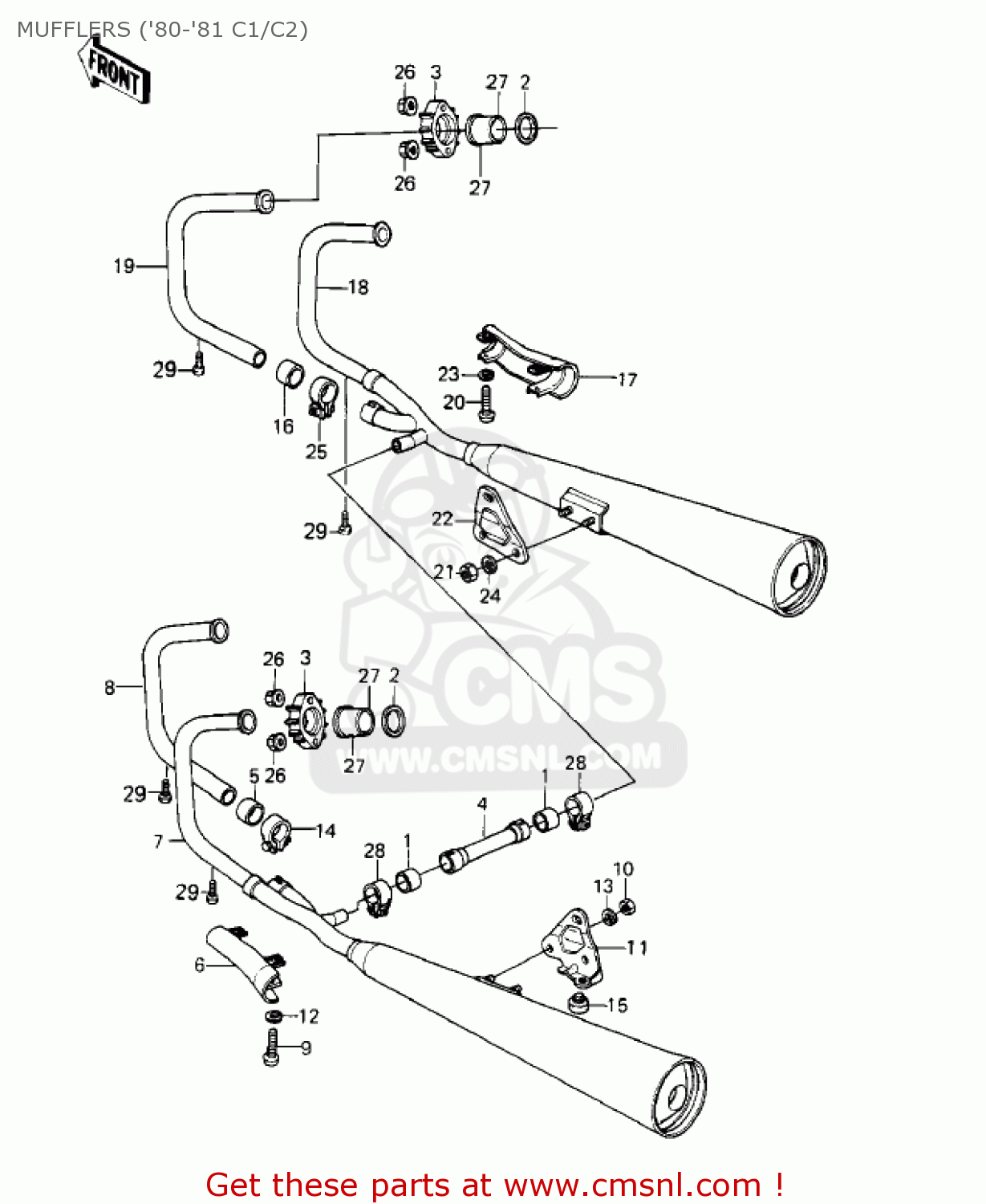 MUFFLERS ('80-'81 C1/C2) KZ550C4 LTD 1983 USA CANADA
