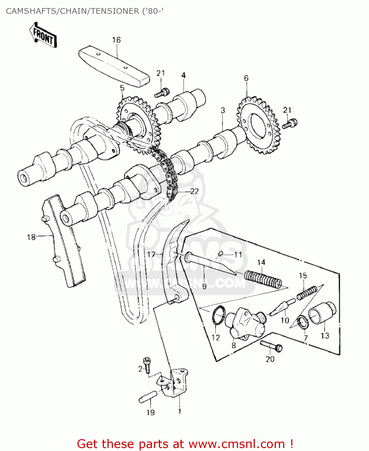 CAMSHAFTS/CHAIN/TENSIONER ('80-' KZ550C4 LTD 1983 USA CANADA