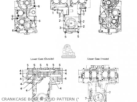 CRANKCASE BOLT & STUD PATTERN (' - KZ550C4 LTD 1983 USA CANADA