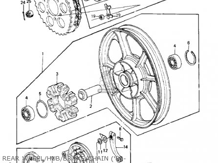 REAR WHEEL/HUB/BRAKE/CHAIN ('80- - KZ550C4 LTD 1983 USA CANADA